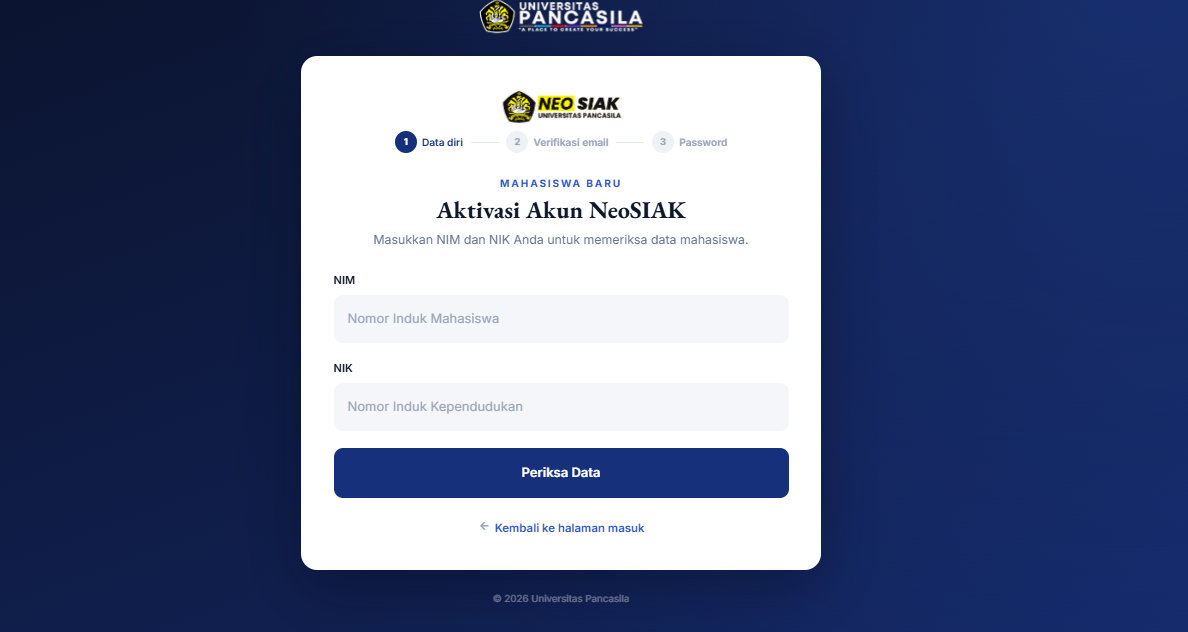 Halaman Aktivasi Akun NeoSiak